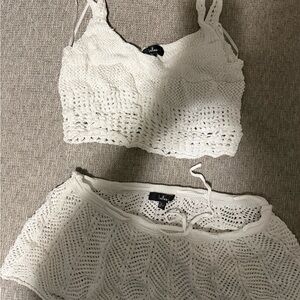 Lulu's White Crochet Bralette Tank Top & skirt swim coverup